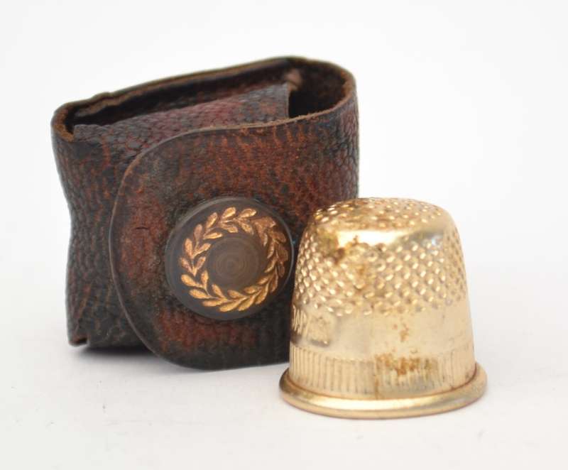 Gold Color Metal Thimble made in Japan in leather pouch as per photo