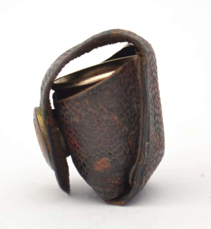 Gold Color Metal Thimble made in Japan in leather pouch as per photo