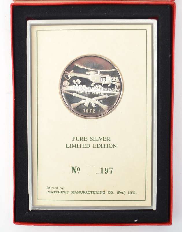 1972 Rhodesian Armed Forces Pure Silver Medallion - Limited Edition weight 42g as per photo