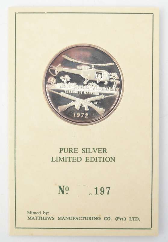 1972 Rhodesian Armed Forces Pure Silver Medallion - Limited Edition weight 42g as per photo