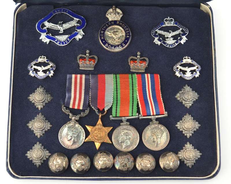 Northern Rhodesia Police & War Medals Miniature Set with Buttons as per photo