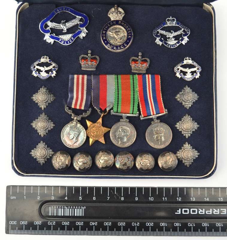 Northern Rhodesia Police & War Medals Miniature Set with Buttons as per photo