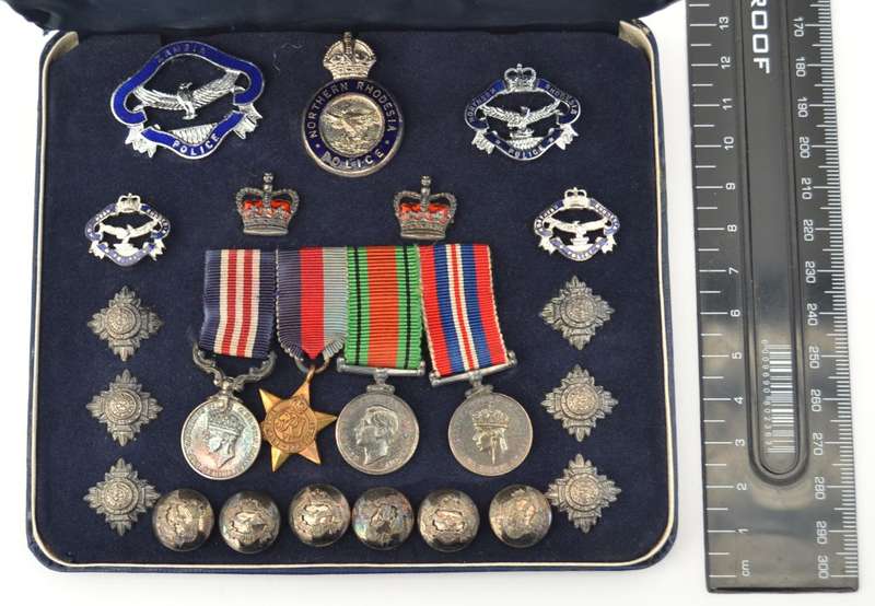 Northern Rhodesia Police & War Medals Miniature Set with Buttons as per photo