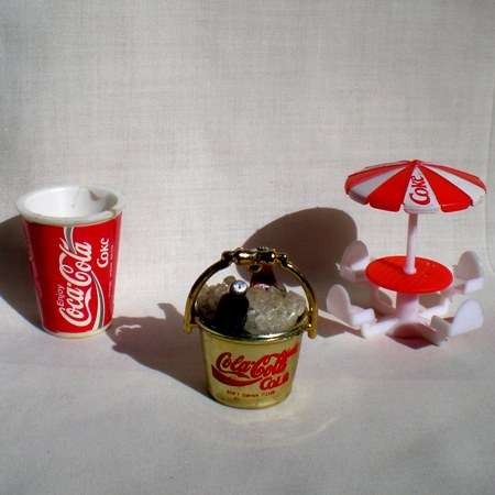 3 Miniature COCA - COLA advertising items. Vintage and collectable.