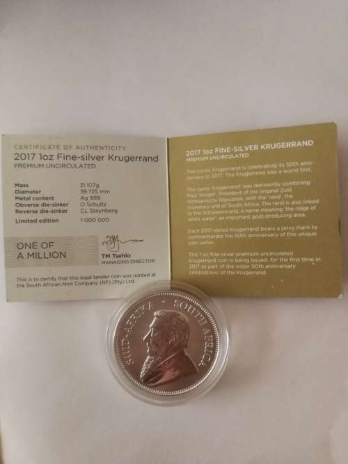 2017 Krugerrand 1oz Fine-Silver - Premium -Uncirculated
