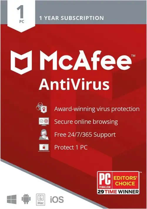 McAfee AntiVirus 1 Device  Year 1 McAfee Key GLOBAL
