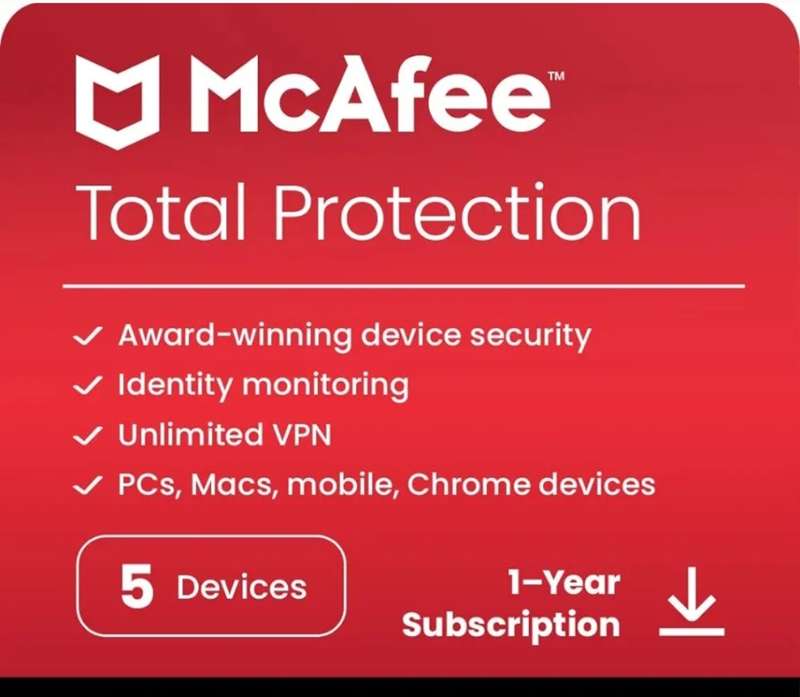 McAfee Total Protection 5 Devices 1 Year