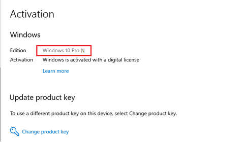 Windows 10 Pro N :License key