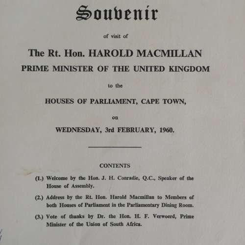 Souvenir - Harold Macmillan`s `Winds of Change` address to Parliament on 3 February 1960