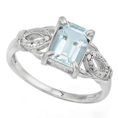 **STUNNING 1,34 CARAT HEART CUT GENUINE AQUAMARINE & GENUINE DIAMOND SOLID SILVER RING**