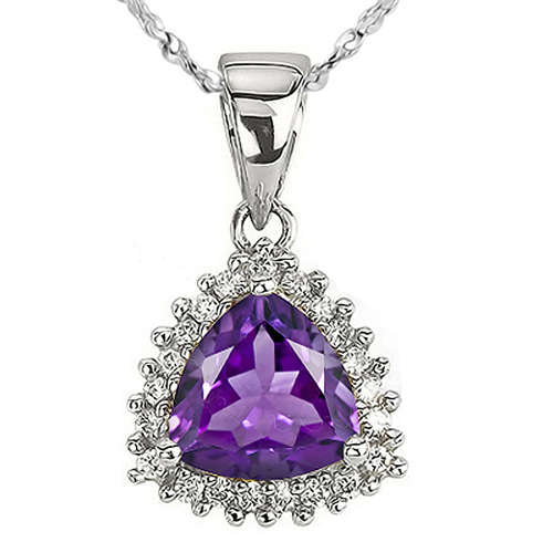 **STUNNING 1.25 CARAT TRILLION CUT GENUINE AMETHYST SOLID SILVER PENDANT **