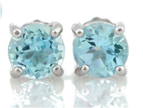 **STUNNING 1,5 CARAT ROUND CUT GENUINE SWISS BLUE SOLID SILVER EARRINGS **