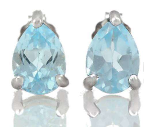 **STUNNING 1,5 CARAT PEAR CUT GENUINE SWISS BLUE TOPAZ SOLID SILVER EARRINGS **