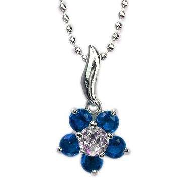 **GORGEOUS ROUND CUT WHITE GOLD BLUE SAPPHIRE PENDANT AND CHAIN**