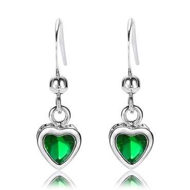 **GORGEOUS HEART CUT GREEN EMERALD EARRINGS SET IN WHITE GOLD**