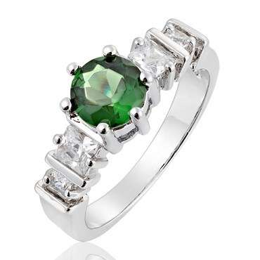 **GORGEOUS ROUND CUT WHITE GOLD GREEN EMERALD RING**