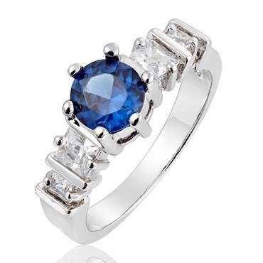 **GORGEOUS ROUND CUT WHITE GOLD BLUE SAPPHIRE RING**