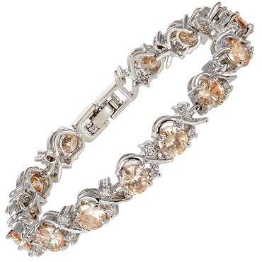 **BEAUTIFUL WHITE GOLD ROUND CUT CHAMPAGNE TENNIS BRACELET**
