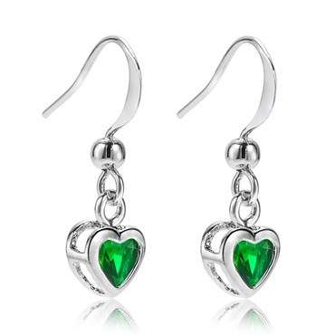 **GORGEOUS HEART CUT GREEN EMERALD EARRINGS SET IN WHITE GOLD**