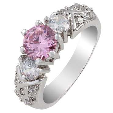 **STUNNING WHITE GOLD ROUND CUT PINK SAPPHIRE RING**
