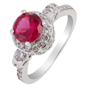 **STUNNING WHITE GOLD ROUND CUT RED RUBY RING**