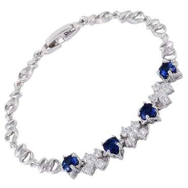 **STUNNING WHITE GOLD ROUND CUT BLUE SAPPHIRE TENNIS BRACELET**