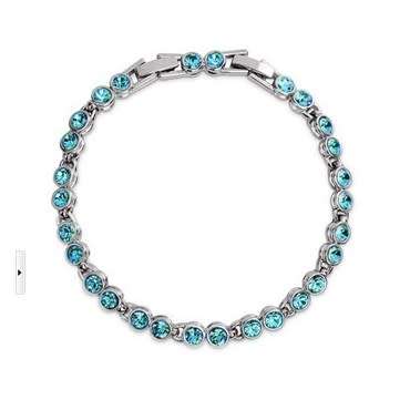 **STUNNING WHITE GOLD ROUND CUT AQUAMARINE TENNIS BRACELET**