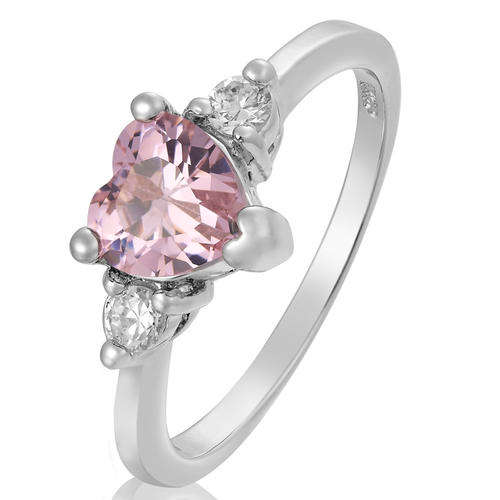 **PRETTY HEART CUT PINK ZIRCONIA PROMISE RING SET IN 18CT WHITE ROLLED GOLD**