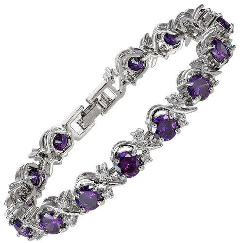 **STUNNING ROUND  CUT PURPLE AMETHYST BRACELET SET IN 18CT WHITE GOLD**