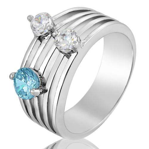 **BEAUTIFUL ROUND CUT AQUAMARINE FASHION RING SET IN WHITE GOLD**