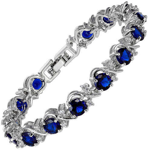 **STUNNING WHITE GOLD ROUND CUT BLUE SAPPHIRE BRACELET **