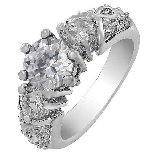 **STUNNING WHITE GOLD ROUND CUT SIMULATED DIAMOND ENGAGEMENT RING**