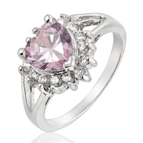 **CLASSIC WHITE GOLD ROUND HEART CUT PINK SAPPHIRE PROMISE RING**