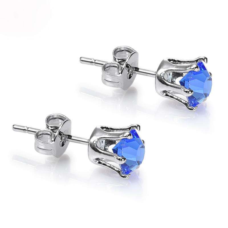 **GORGEOUS WHITE GOLD ROUND CUT SAPPHIRE STUD EARRINGS **