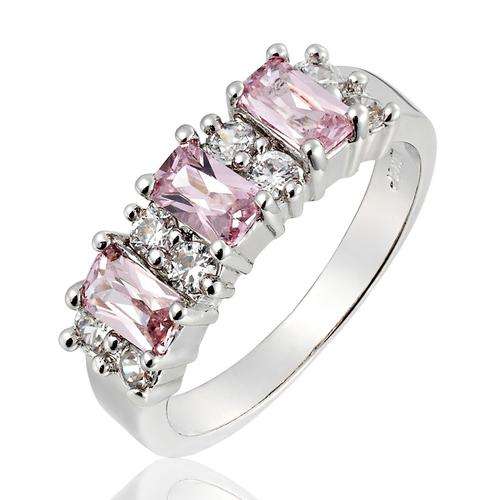 **CLASSIC WHITE GOLD SQUARE CUT PINK SAPPHIRE RING**