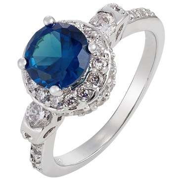 **STUNNING ROUND CUT BLUE SAPPHIRE RING SET IN 18CT WHITE ROLLED GOLD**