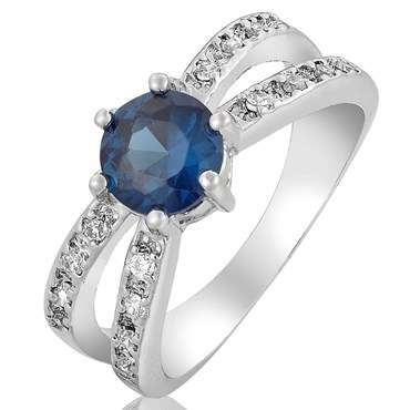 **CLASSIC WHITE GOLD ROUND CUT BLUE SAPPHIRE  RING**