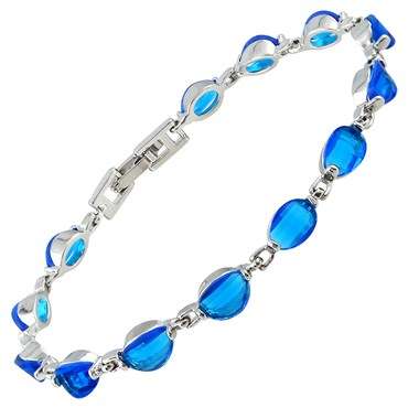 **STUNNING MARQUISE CUT BLUE SAPPHIRE TENNIS BRACELET  SET IN 18CT WHITE GOLD**