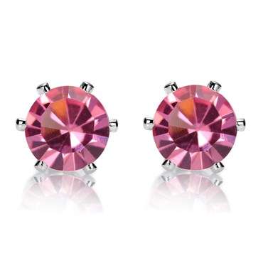 **GORGEOUS WHITE GOLD ROUND CUT PINK SAPPHIRE STUD EARRINGS **