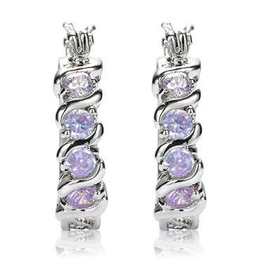 **GORGEOUS WHITE GOLD ROUND CUT TANZANITE HOOP  EARRINGS **