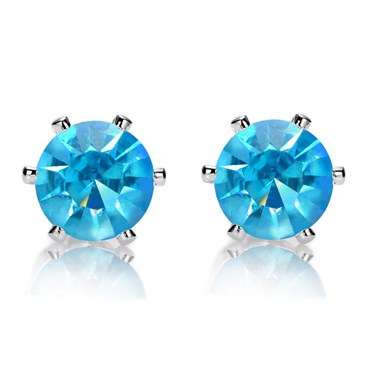 **GORGEOUS WHITE GOLD ROUND CUT AQUAMARINE  STUD EARRINGS **