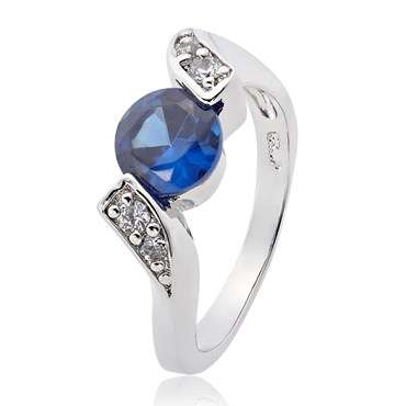 **STUNNING WHITE GOLD ROUND CUT BLUE SAPPHIRE  RING**