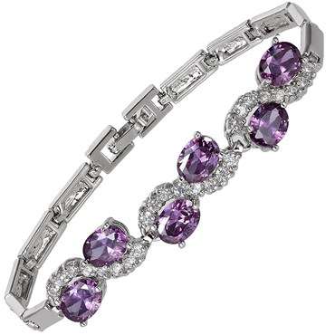 **STUNNING OVAL CUT PURPLE AMETHYST TENNIS BRACELET SET IN 18CT WHITE GOLD**
