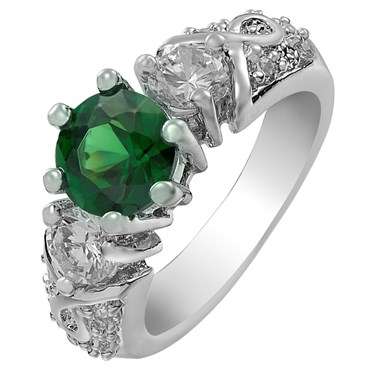 **STUNNING WHITE GOLD ROUND GREEN EMERALD & DIAMOND RING**
