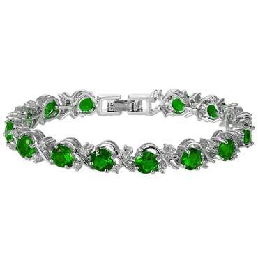 **STUNNING ROUND CUT GREEN EMERALD TENNIS BRACELET  SET IN WHITE GOLD**