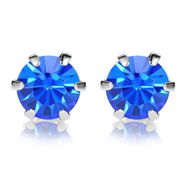 **GORGEOUS WHITE GOLD ROUND CUT BLUE SAPPHIRE  STUD EARRINGS **