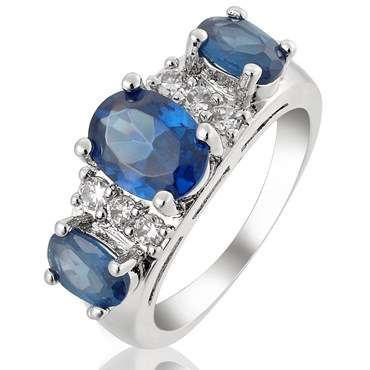 **DESIGNER WHITE GOLD OVAL CUT BLUE SAPPHIRE ETERNITY RING**
