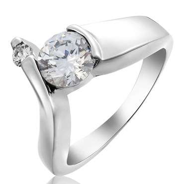 **CLASSIC WHITE GOLD ROUND CUT WHITE TOPAZ RING**