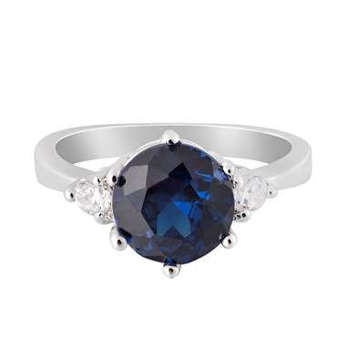 **CLASSIC WHITE GOLD ROUND CUT BLUE SAPPHIRE  RING**