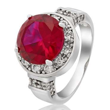 **DESIGNER WHITE GOLD ROUND CUT RED RUBY COCKTAIL RING**